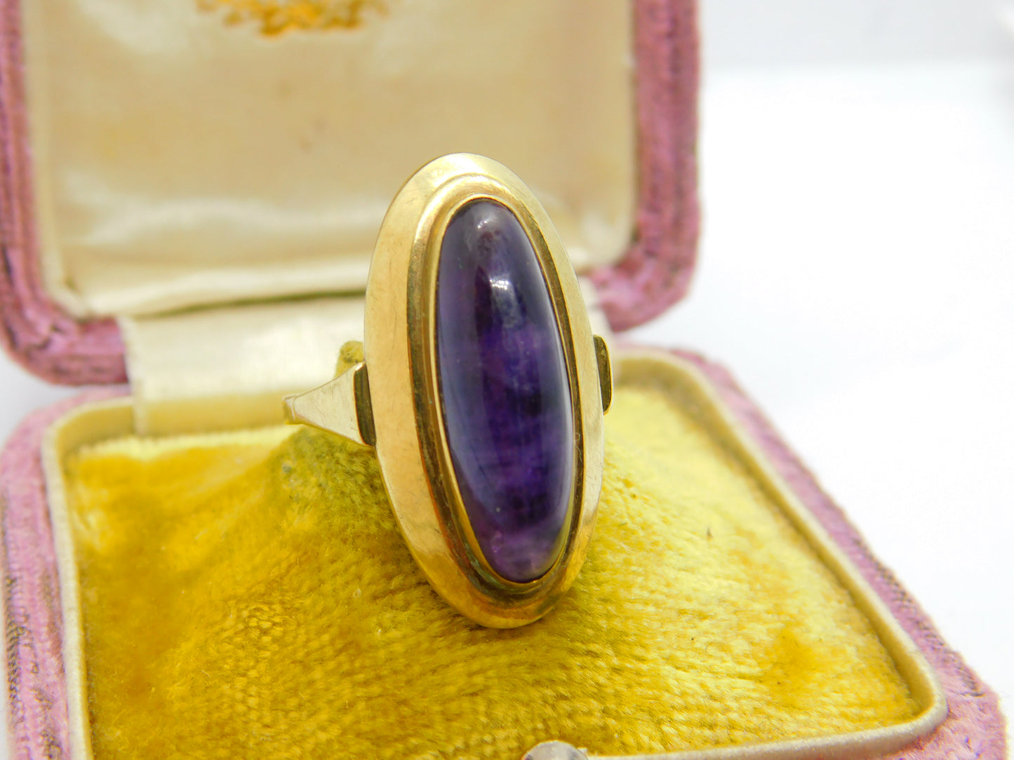 8ct Gold Cabochon Amethyst or Blue John Modernist Ring Antique c1930