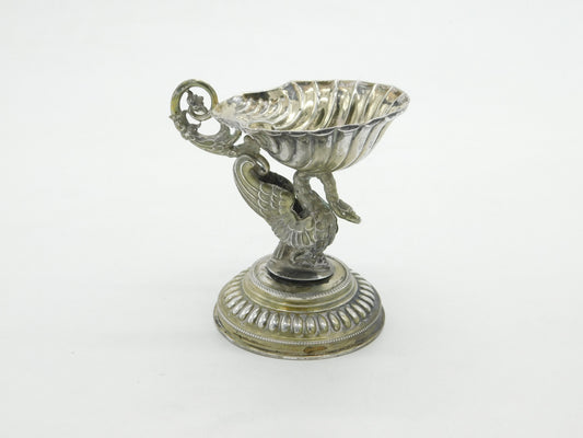 Victorian Continental 800 Silver Gilded Swan Pedestal Salt Cellar c1860 Antique