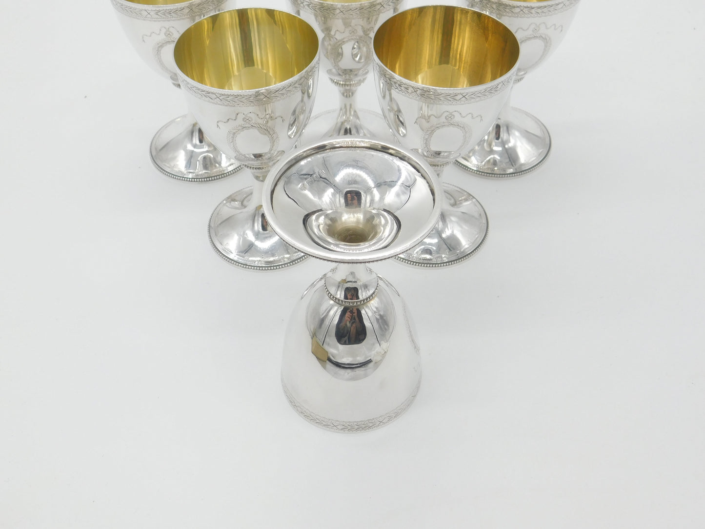 Set of Six Sterling Silver Goblet Chalices Gilded London 1968 Vintage CJ Vander