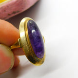 8ct Gold Cabochon Amethyst or Blue John Modernist Ring Antique c1930