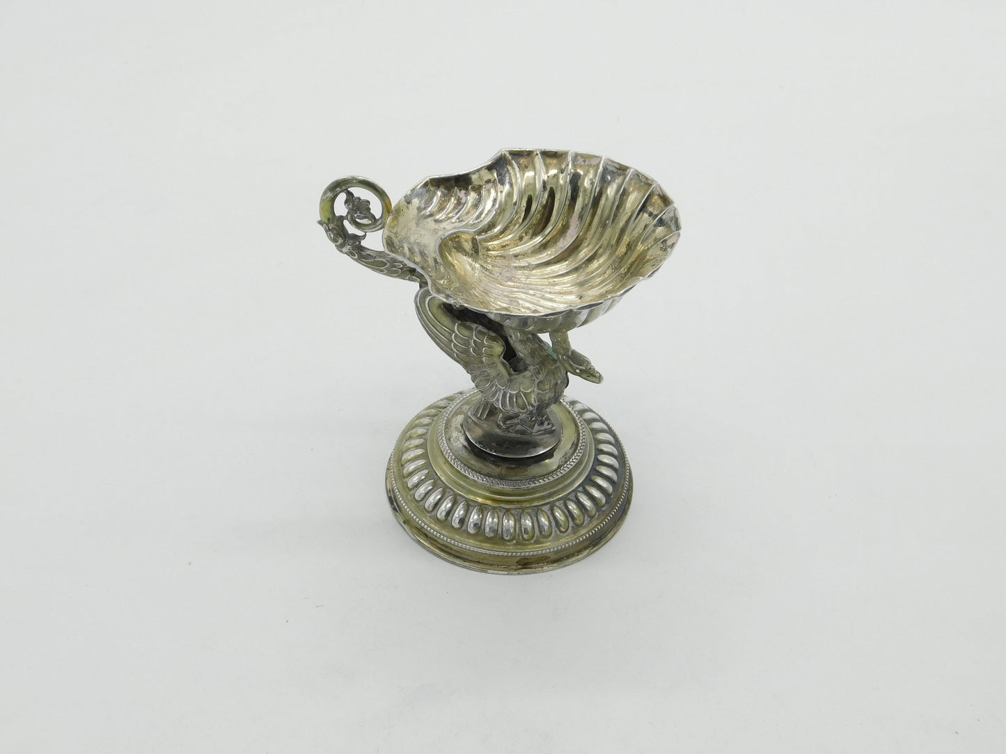 Victorian Continental 800 Silver Gilded Swan Pedestal Salt Cellar c1860 Antique