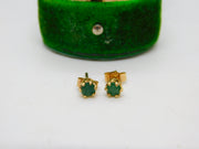 9ct Yellow Gold & Natural Emerald Set Stud Earrings Vintage c1970 Sheffield