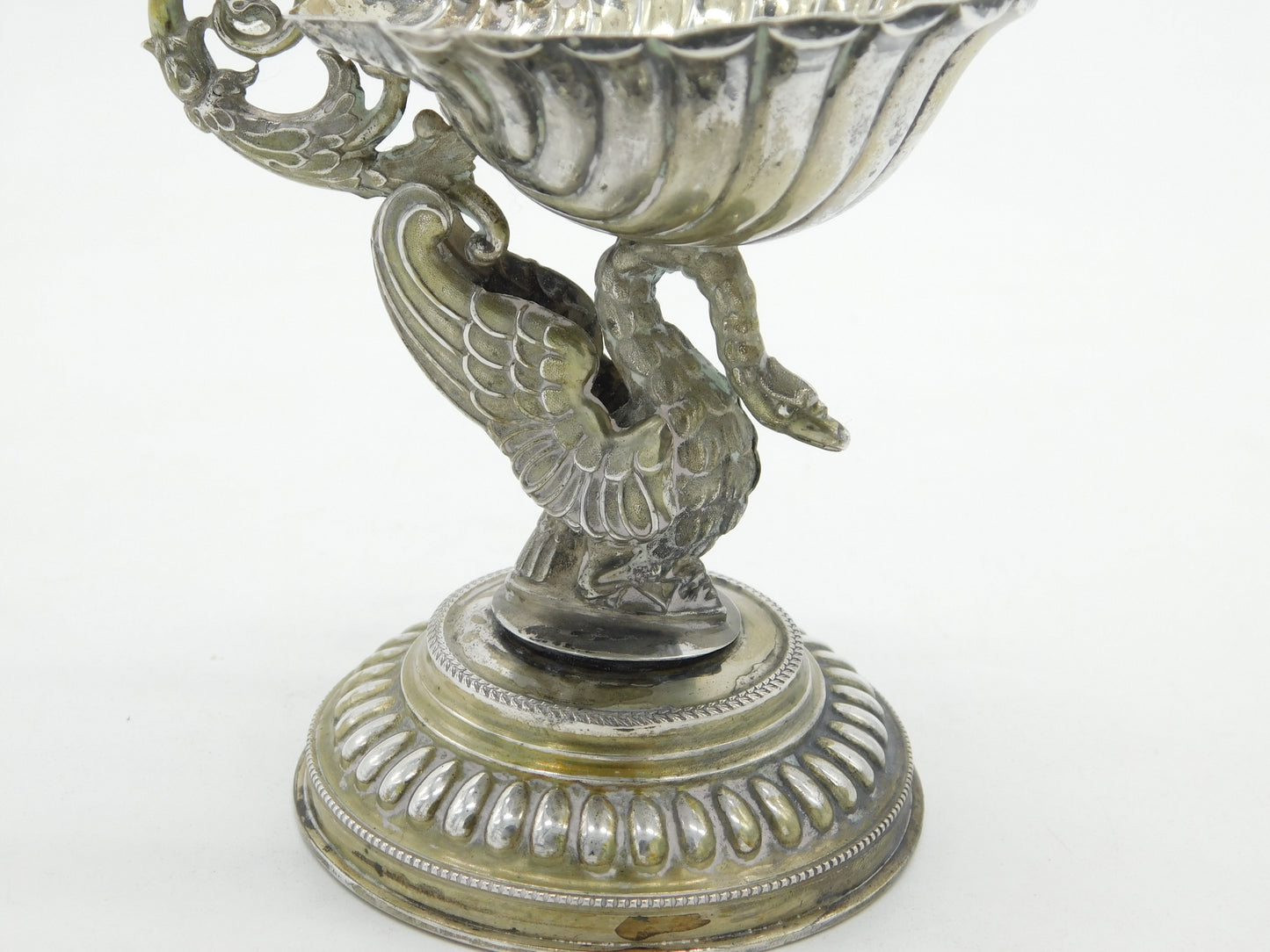 Victorian Continental 800 Silver Gilded Swan Pedestal Salt Cellar c1860 Antique