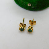 9ct Yellow Gold & Natural Emerald Set Stud Earrings Vintage c1970 Sheffield