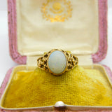 9ct Yellow Gold & Cabochon Fire Opal Textured Band Ring 1972 Birmingham