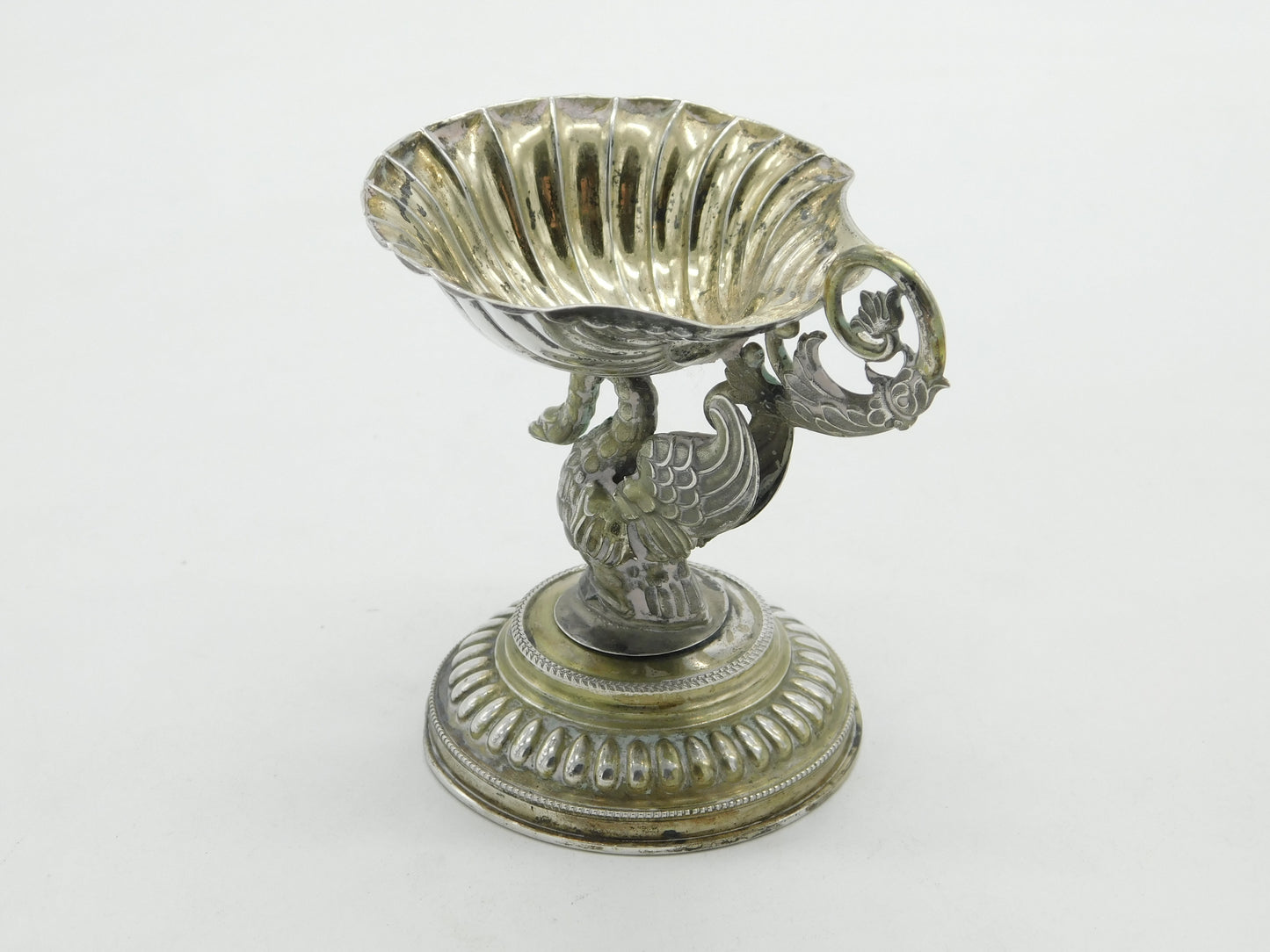 Victorian Continental 800 Silver Gilded Swan Pedestal Salt Cellar c1860 Antique