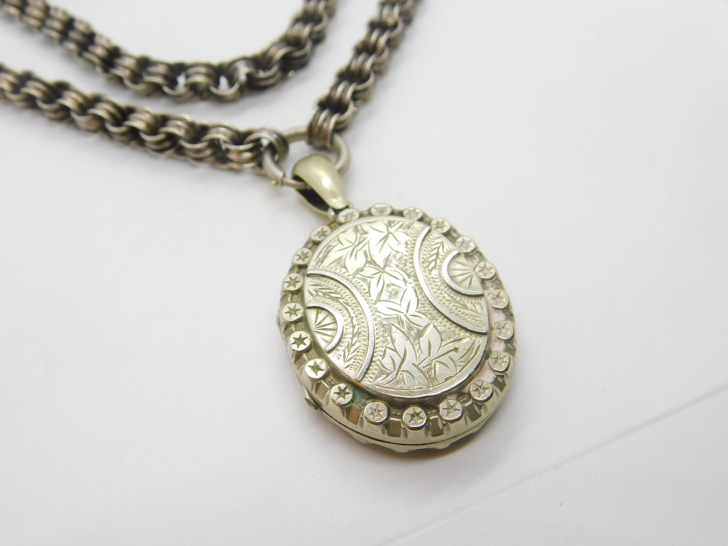 Victorian Sterling Silver Collar Locket Necklace Aesthetic Movement c1860