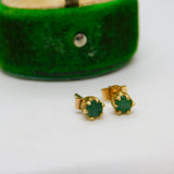 9ct Yellow Gold & Natural Emerald Set Stud Earrings Vintage c1970 Sheffield