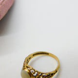 9ct Yellow Gold & Cabochon Fire Opal Textured Band Ring 1972 Birmingham