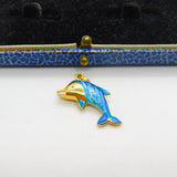 Italian 9ct Gold & Blue Enamel Leaping Dolphin Charm or Pendant Vintage c1980