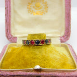9ct Yellow Gold, Ruby & Sapphire Half Eternity Ring Vintage c1970 Birmingham