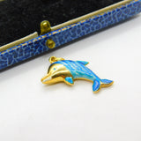 Italian 9ct Gold & Blue Enamel Leaping Dolphin Charm or Pendant Vintage c1980