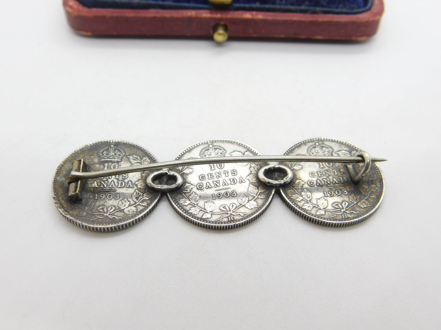 Edwardian Canadian Sterling Silver 10 Cents Coin Brooch Antique 1903