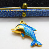 Italian 9ct Gold & Blue Enamel Leaping Dolphin Charm or Pendant Vintage c1980
