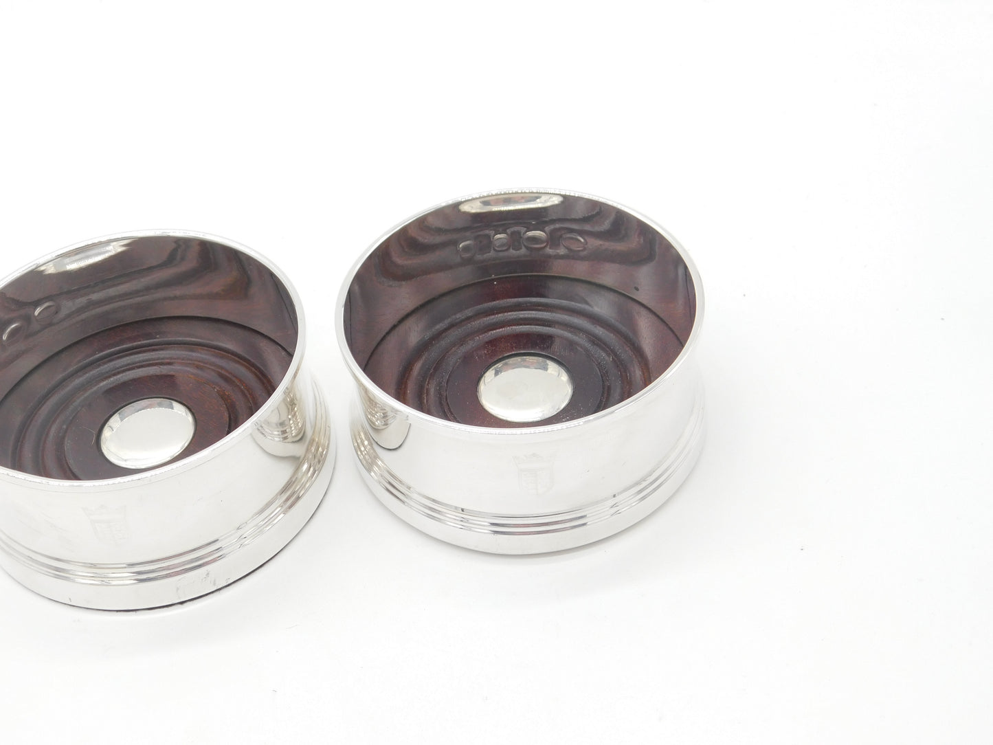 Pair of Contemporary Sterling Silver Wooden Base Bottle Coasters 2021 Birmingham