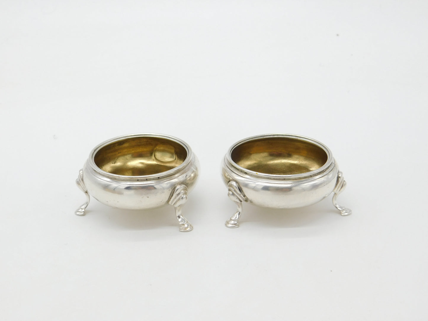 Georgian Pair of Sterling Silver Paw Foot Salt Cellars 1772 London Stephen Adams