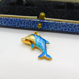 Italian 9ct Gold & Blue Enamel Leaping Dolphin Charm or Pendant Vintage c1980