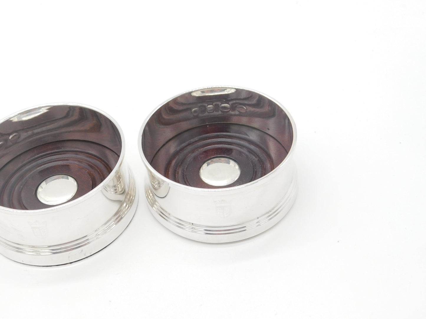 Pair of Contemporary Sterling Silver Wooden Base Bottle Coasters 2021 Birmingham