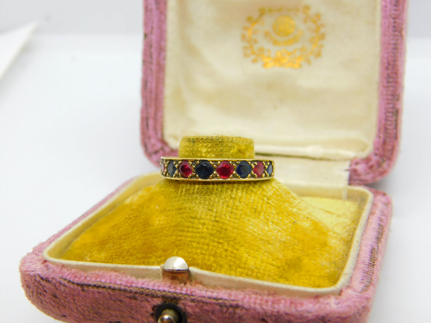 9ct Yellow Gold, Ruby & Sapphire Half Eternity Ring Vintage c1970 Birmingham