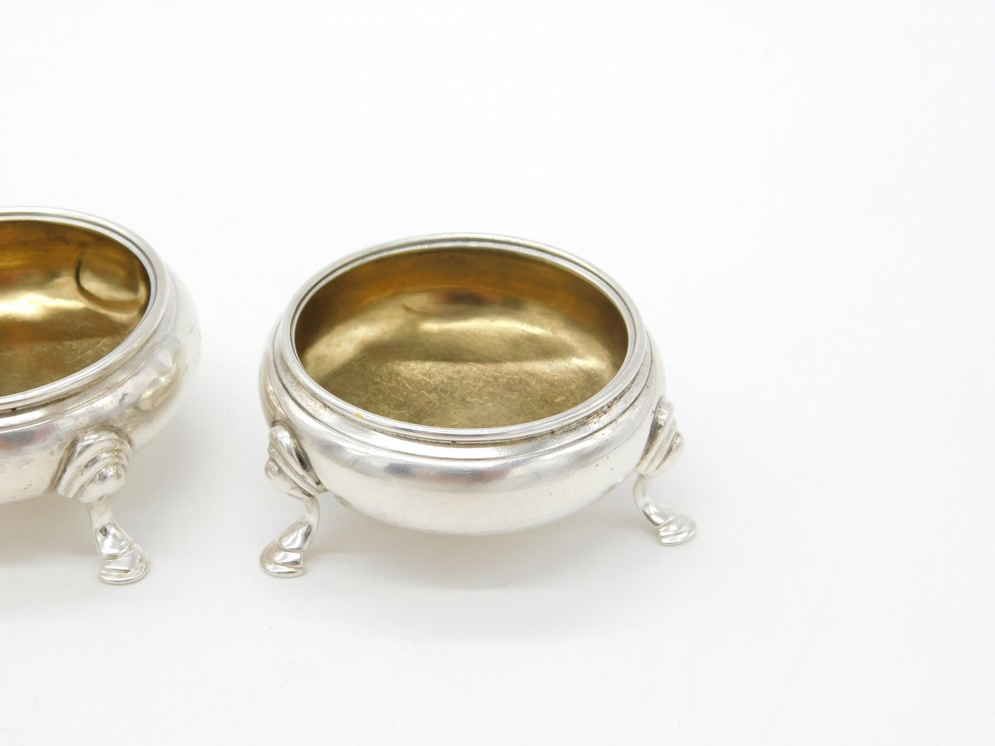 Georgian Pair of Sterling Silver Paw Foot Salt Cellars 1772 London Stephen Adams