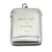 Victorian Sterling Silver 'Royal Visit to Natal, 1901' Vesta Case Antique Birmingham