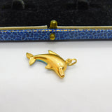 Italian 9ct Gold & Blue Enamel Leaping Dolphin Charm or Pendant Vintage c1980