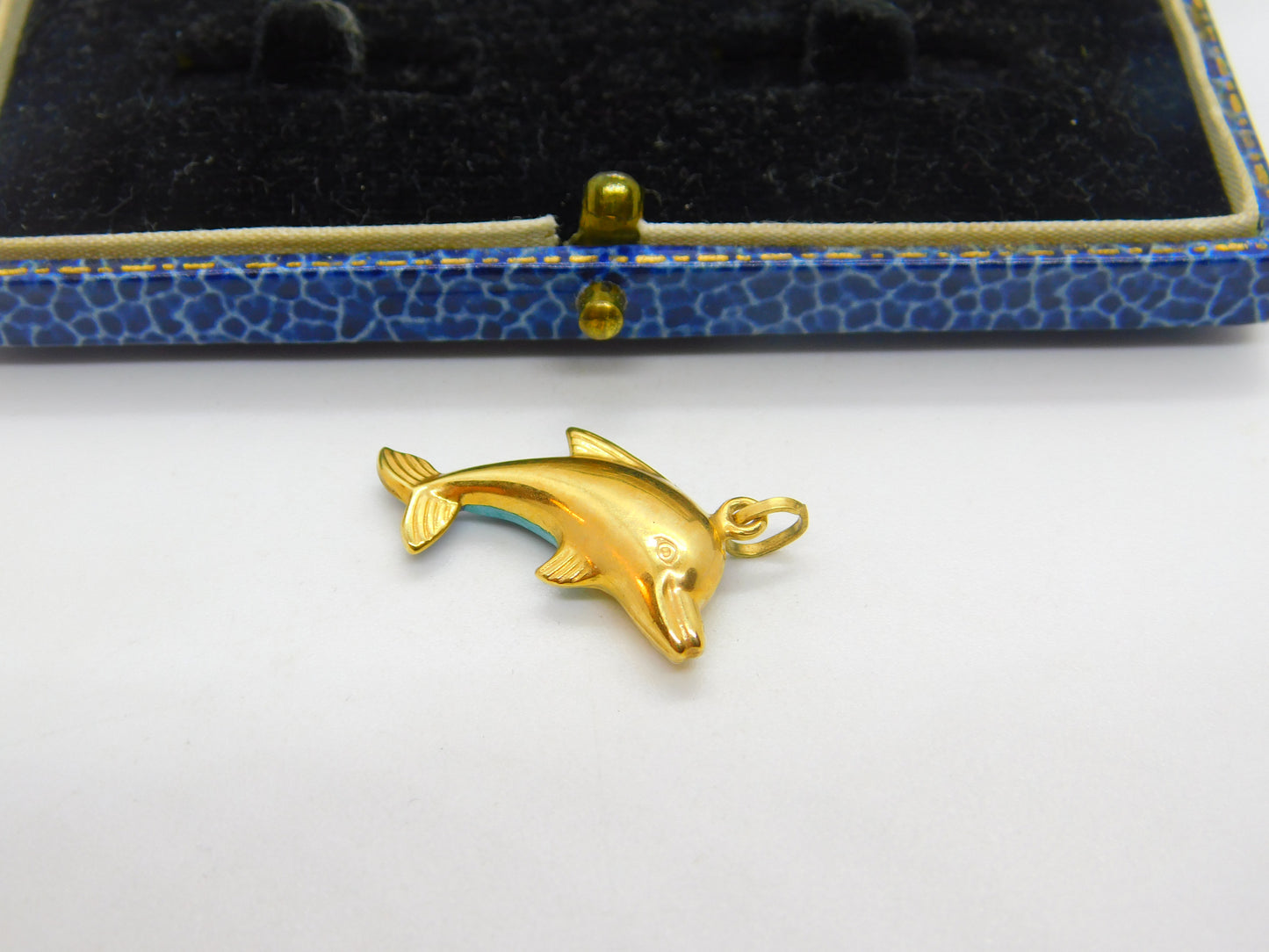 Italian 9ct Gold & Blue Enamel Leaping Dolphin Charm or Pendant Vintage c1980