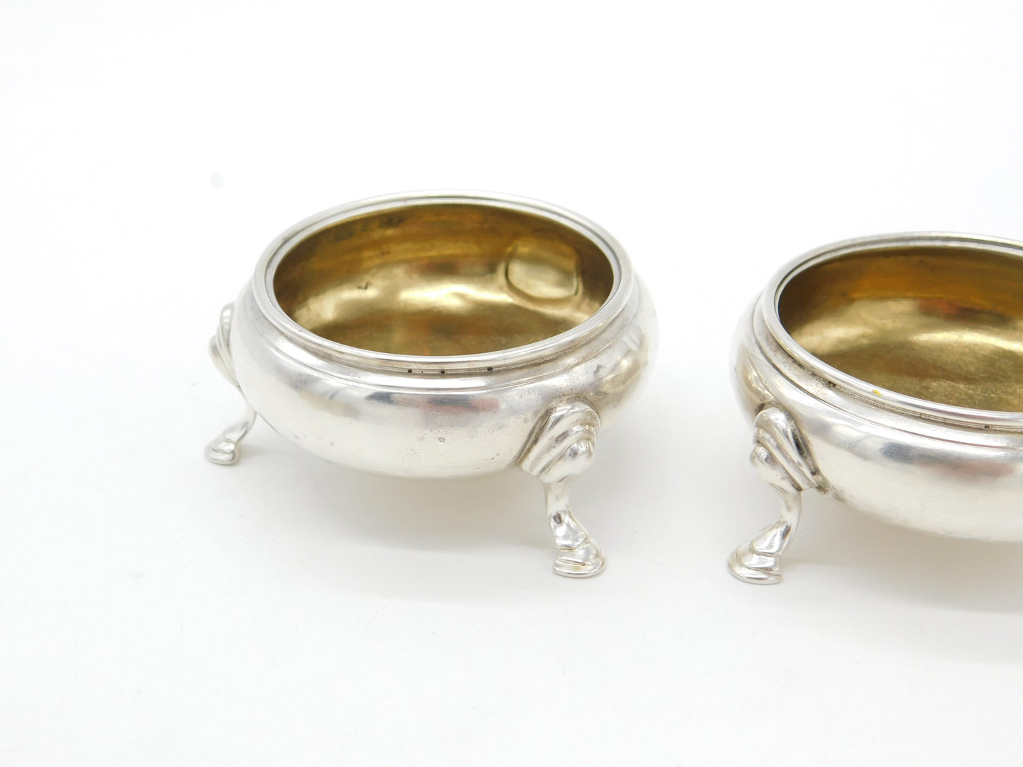 Georgian Pair of Sterling Silver Paw Foot Salt Cellars 1772 London Stephen Adams