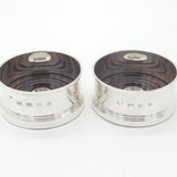 Pair of Contemporary Sterling Silver Wooden Base Bottle Coasters 2021 Birmingham