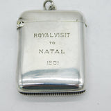 Victorian Sterling Silver 'Royal Visit to Natal, 1901' Vesta Case Antique Birmingham