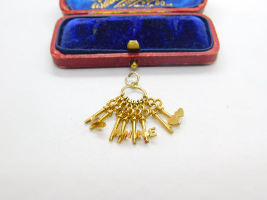 9ct Yellow Gold Bunch of Keys Charm Pendant 'Anne' Vintage 1971 Birmingham