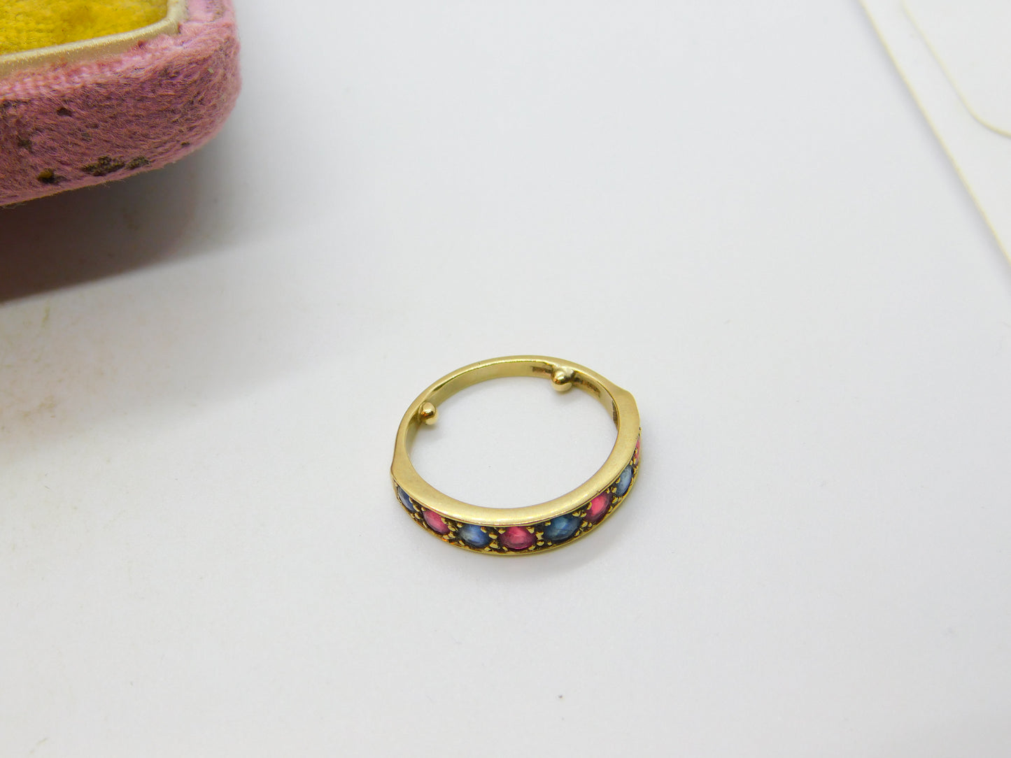 9ct Yellow Gold, Ruby & Sapphire Half Eternity Ring Vintage c1970 Birmingham