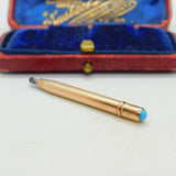 9ct Yellow Gold & Turquoise Topped Propelling Pencil Charm Pendant Antique