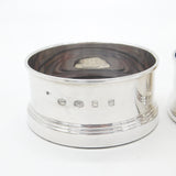 Pair of Contemporary Sterling Silver Wooden Base Bottle Coasters 2021 Birmingham