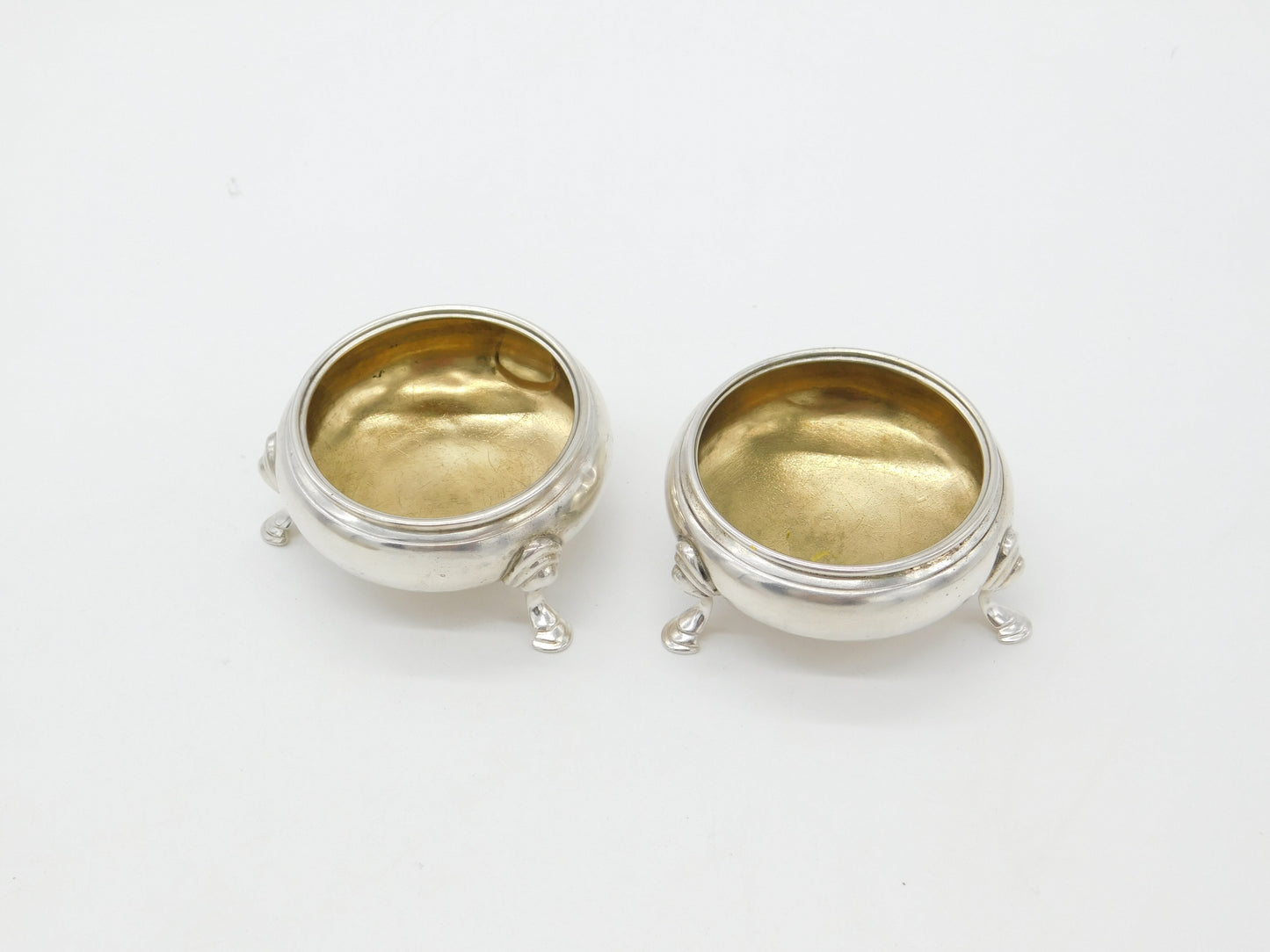 Georgian Pair of Sterling Silver Paw Foot Salt Cellars 1772 London Stephen Adams