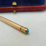 9ct Yellow Gold & Turquoise Topped Propelling Pencil Charm Pendant Antique