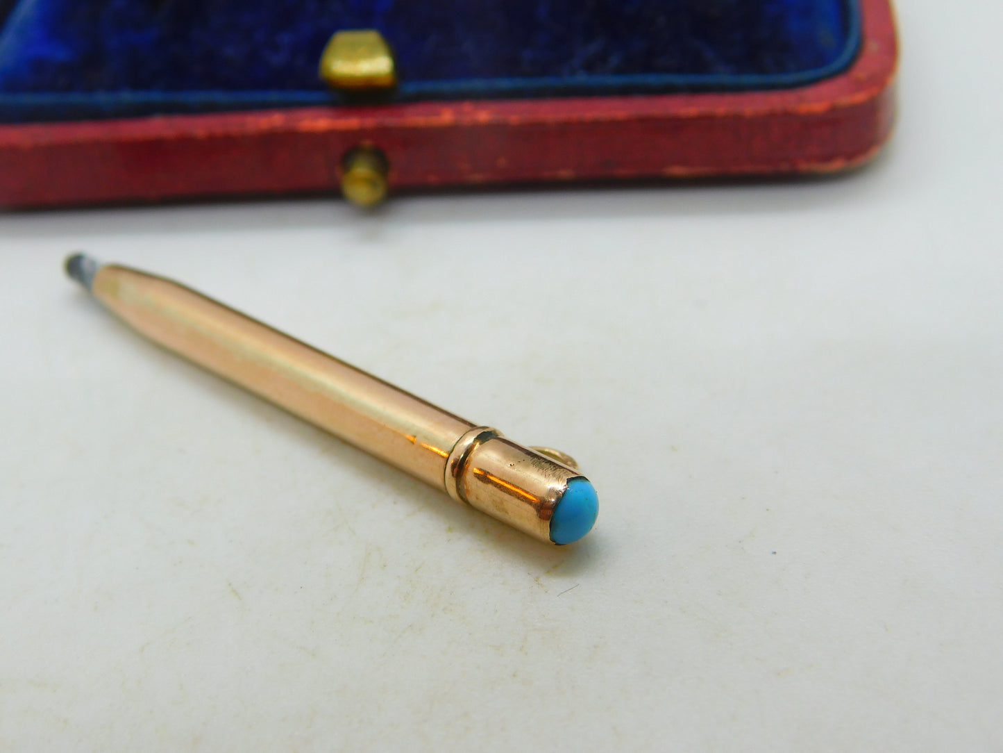 9ct Yellow Gold & Turquoise Topped Propelling Pencil Charm Pendant Antique