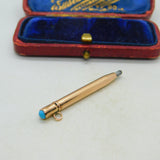 9ct Yellow Gold & Turquoise Topped Propelling Pencil Charm Pendant Antique