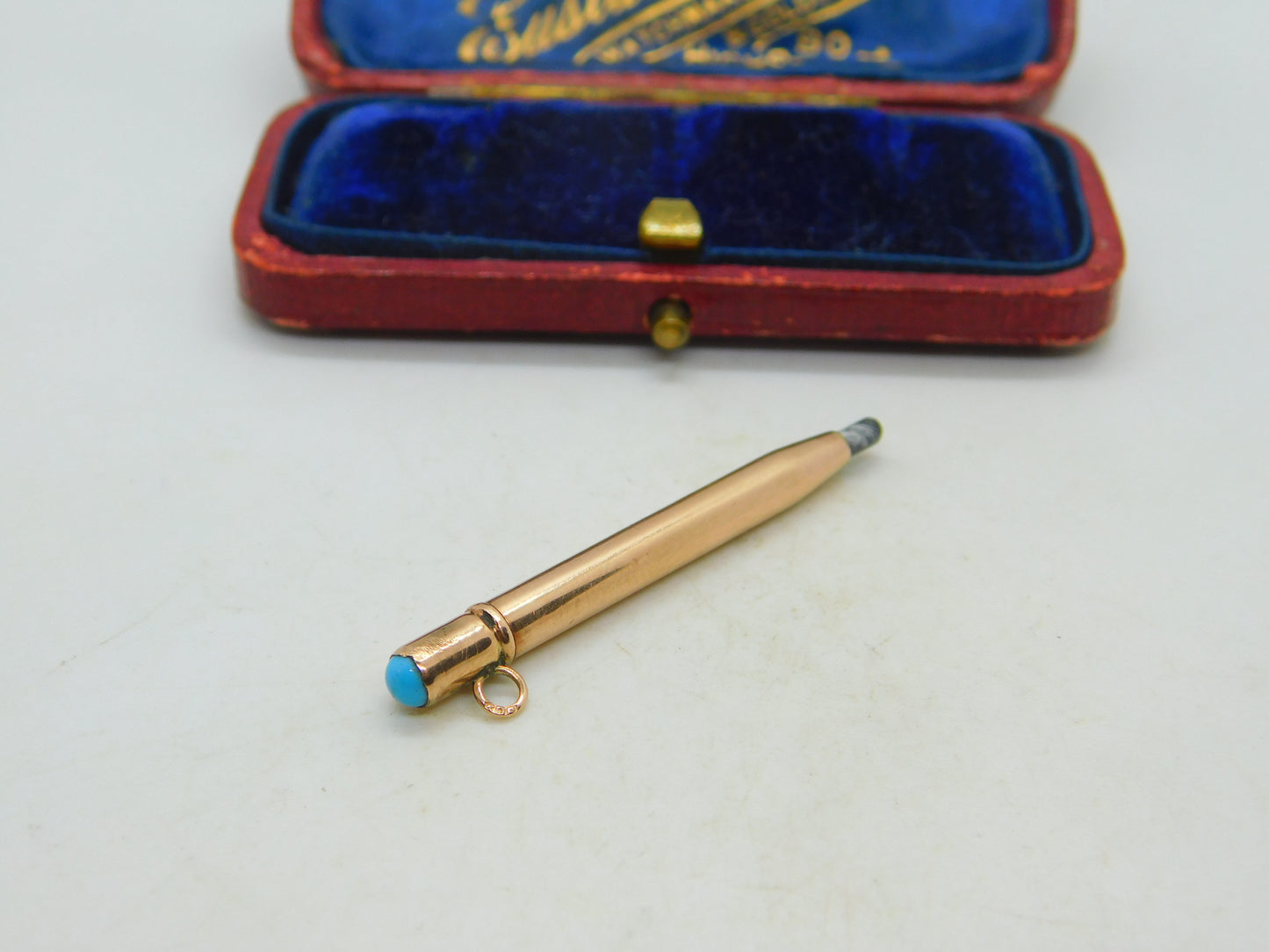 9ct Yellow Gold & Turquoise Topped Propelling Pencil Charm Pendant Antique