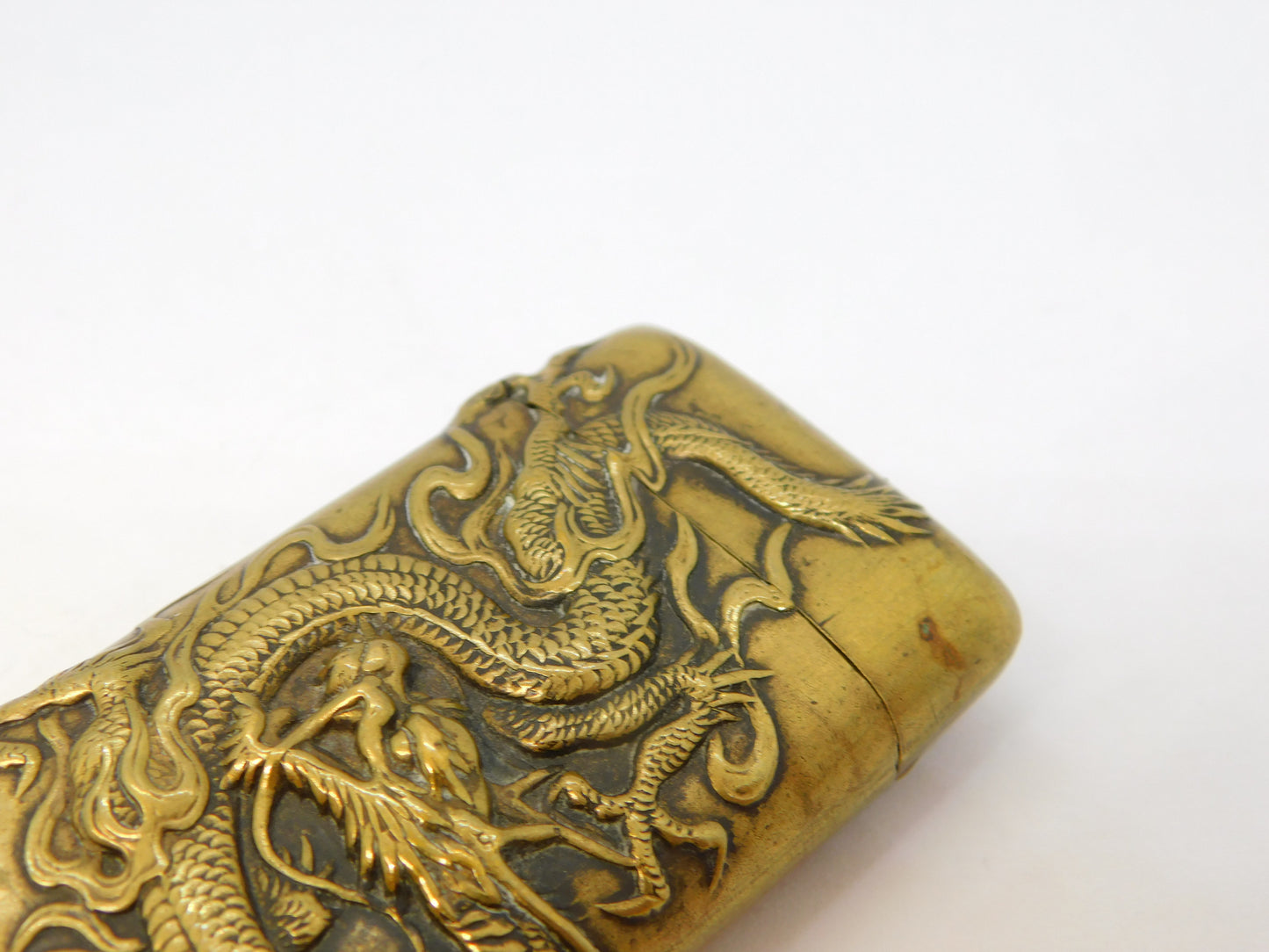 19th Century Chinese Brass Dragon Pattern Vesta Case Antique c1890