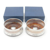 Pair of Boxed Sterling Silver Pierced Wine Bottle Coasters 1998 London Vintage