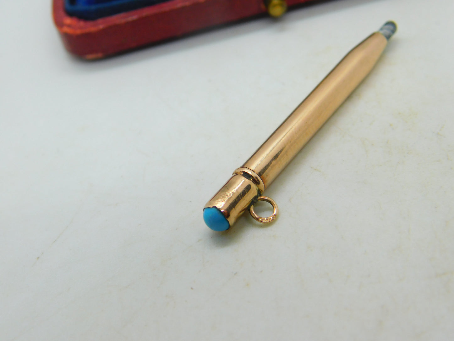 9ct Yellow Gold & Turquoise Topped Propelling Pencil Charm Pendant Antique