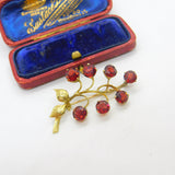 14ct Yellow Gold & Garnet Set Floral Sprig Brooch Antique c1930 Art Deco