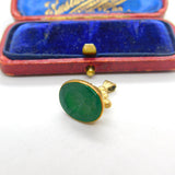 9ct Yellow Gold Carved Greenstone Centurion Fob Seal 1964 London Vintage