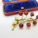 14ct Yellow Gold & Garnet Set Floral Sprig Brooch Antique c1930 Art Deco