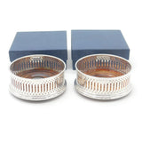 Pair of Boxed Sterling Silver Pierced Wine Bottle Coasters 1998 London Vintage