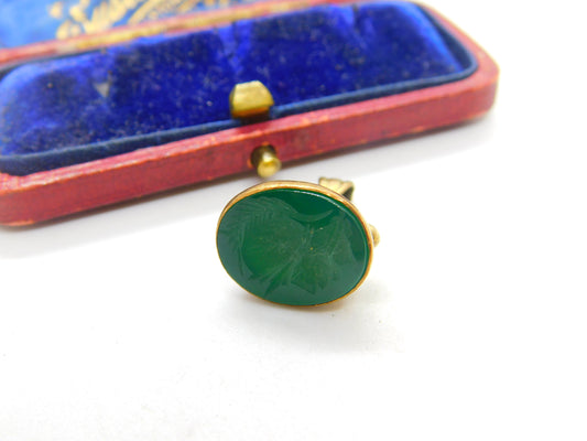 9ct Yellow Gold Carved Greenstone Centurion Fob Seal 1964 London Vintage