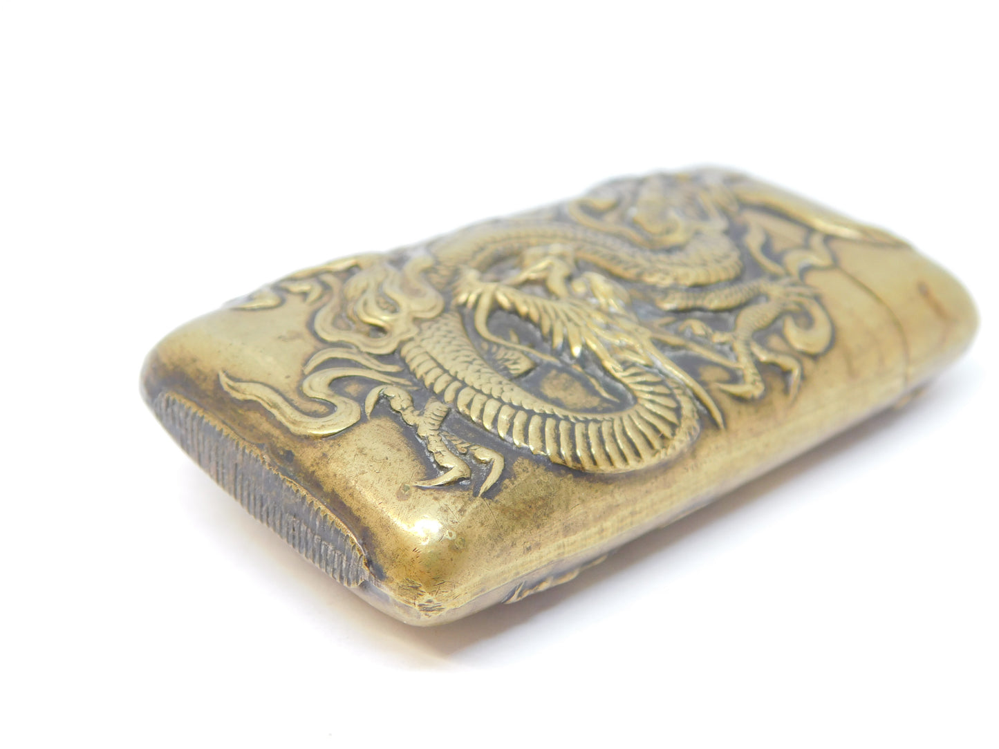 19th Century Chinese Brass Dragon Pattern Vesta Case Antique c1890