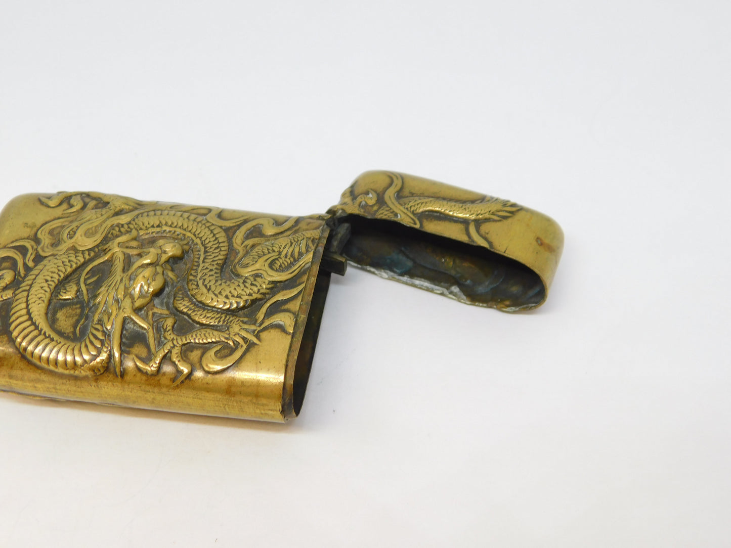 19th Century Chinese Brass Dragon Pattern Vesta Case Antique c1890