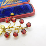 14ct Yellow Gold & Garnet Set Floral Sprig Brooch Antique c1930 Art Deco